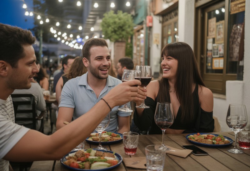 Φαγητό και κρασί σε εστιατόριο στα Λαδάδικα Θεσσαλονίκη